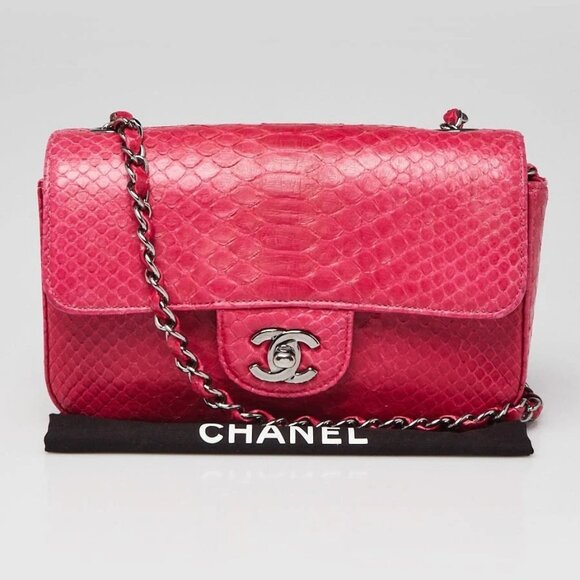 Chanel Fuchsia Python Classic Rectangular Mini Flap Bag - Picture 2 of 12